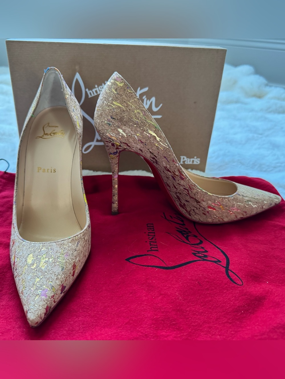 Christian Louboutin Liege Lame Cork Pumps Heels 39.5 NWT